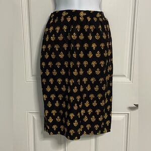 9- MAGGY LONDON Black Boho Gold Flora Pencil SILK Skirt